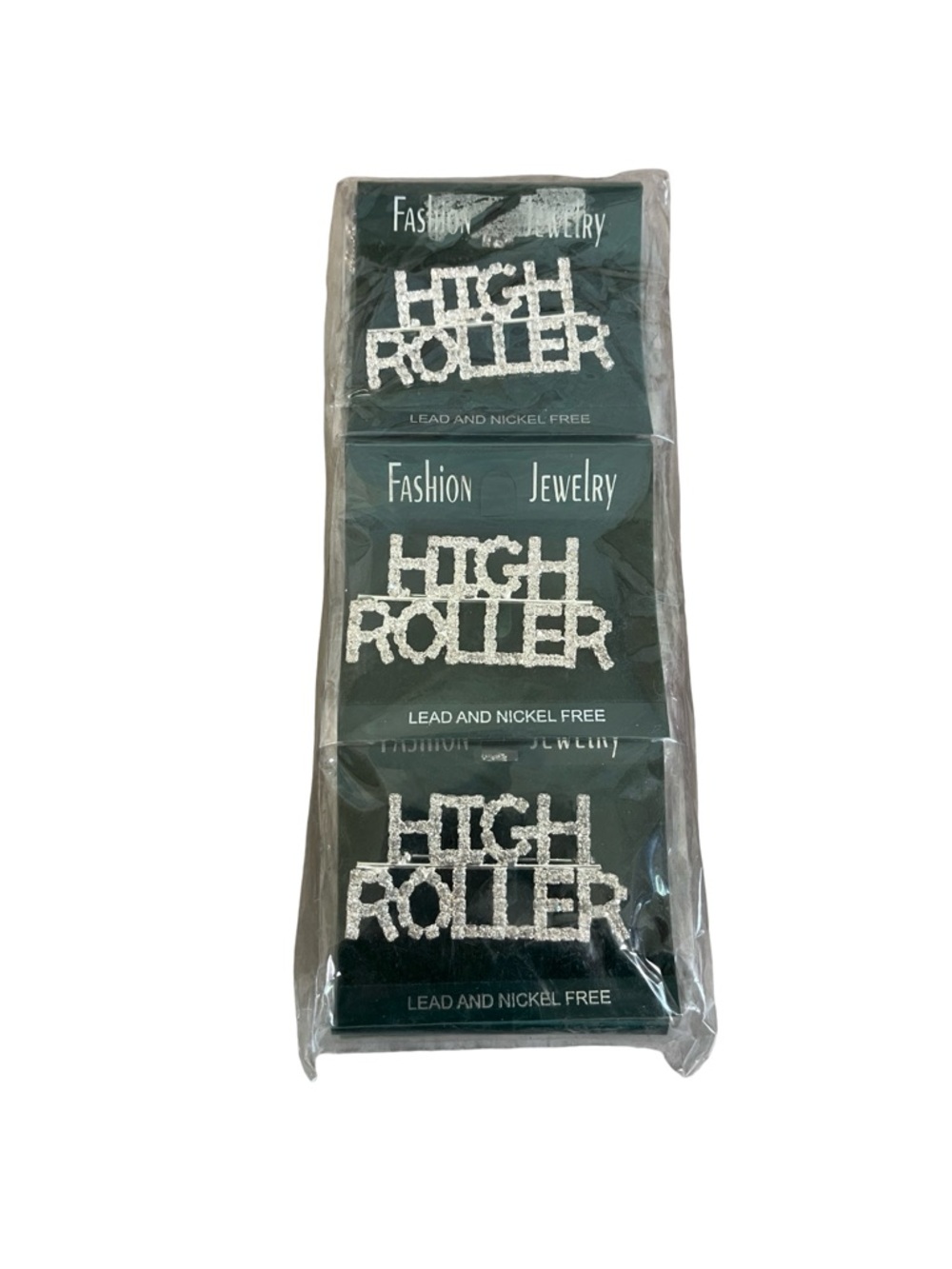 Brooches Bulk NIP, 12 brooches “High Roller”, rhinestones on silver tone base